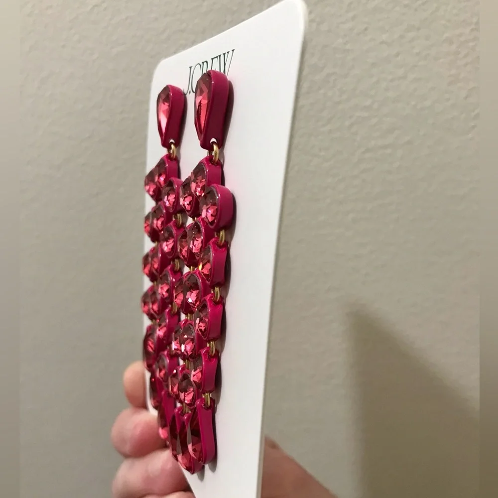 NWT J. Crew Sparkly Waterfall Earrings, Statement Sparkle Prom Formal Dance Red - Picture 6 of 12